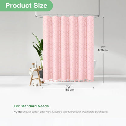 Boho Farmhouse Fabric Shower Curtain Tufted Geometric 72x72 Pink
