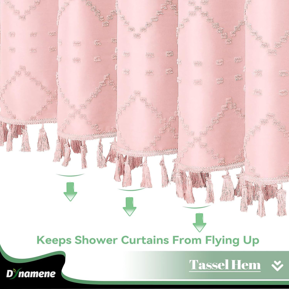Boho Farmhouse Fabric Shower Curtain Tufted Geometric 72x72 Pink