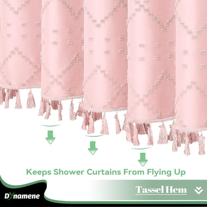 Boho Farmhouse Fabric Shower Curtain Tufted Geometric 72x72 Pink