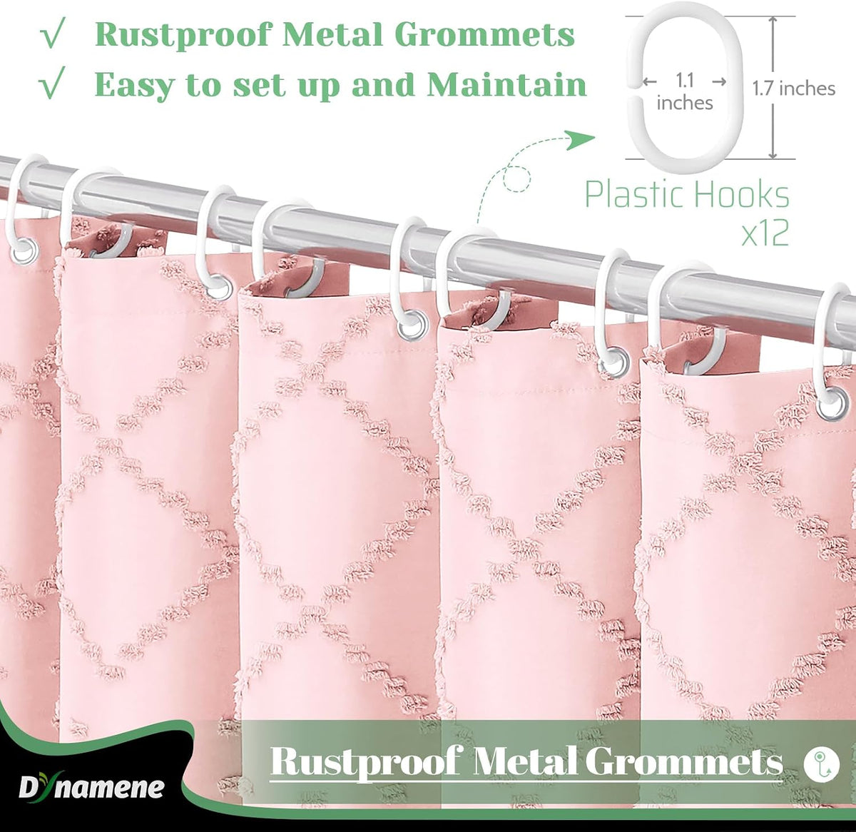 Boho Farmhouse Fabric Shower Curtain Tufted Geometric 72x72 Pink