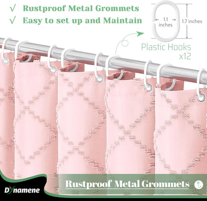 Boho Farmhouse Fabric Shower Curtain Tufted Geometric 72x72 Pink