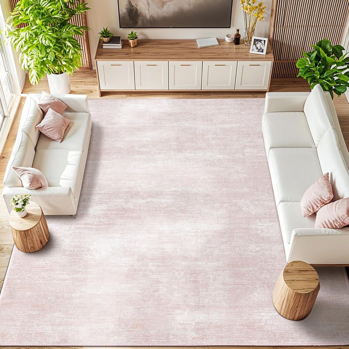 8x10 Washable Area Rug, Pink Solid Area Rugs for Living Room & Bedroom