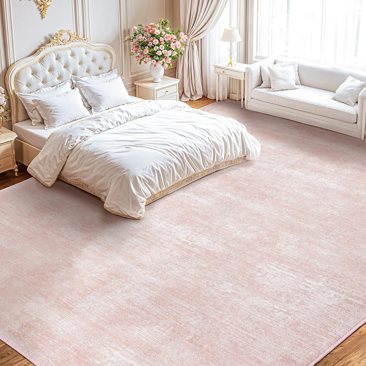 8x10 Washable Area Rug, Pink Solid Area Rugs for Living Room & Bedroom