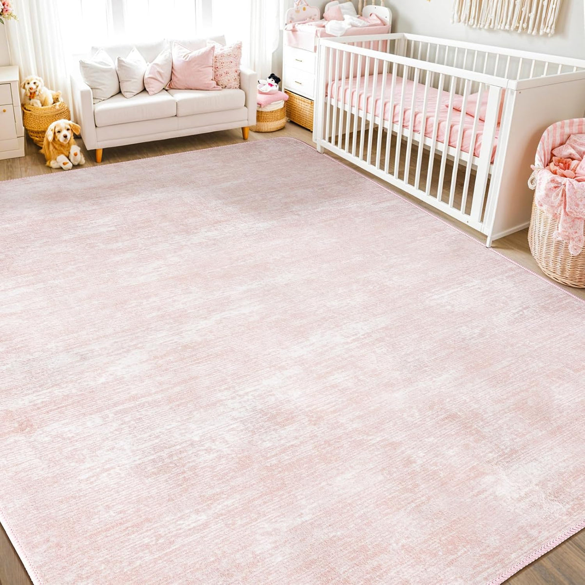 8x10 Washable Area Rug, Pink Solid Area Rugs for Living Room & Bedroom