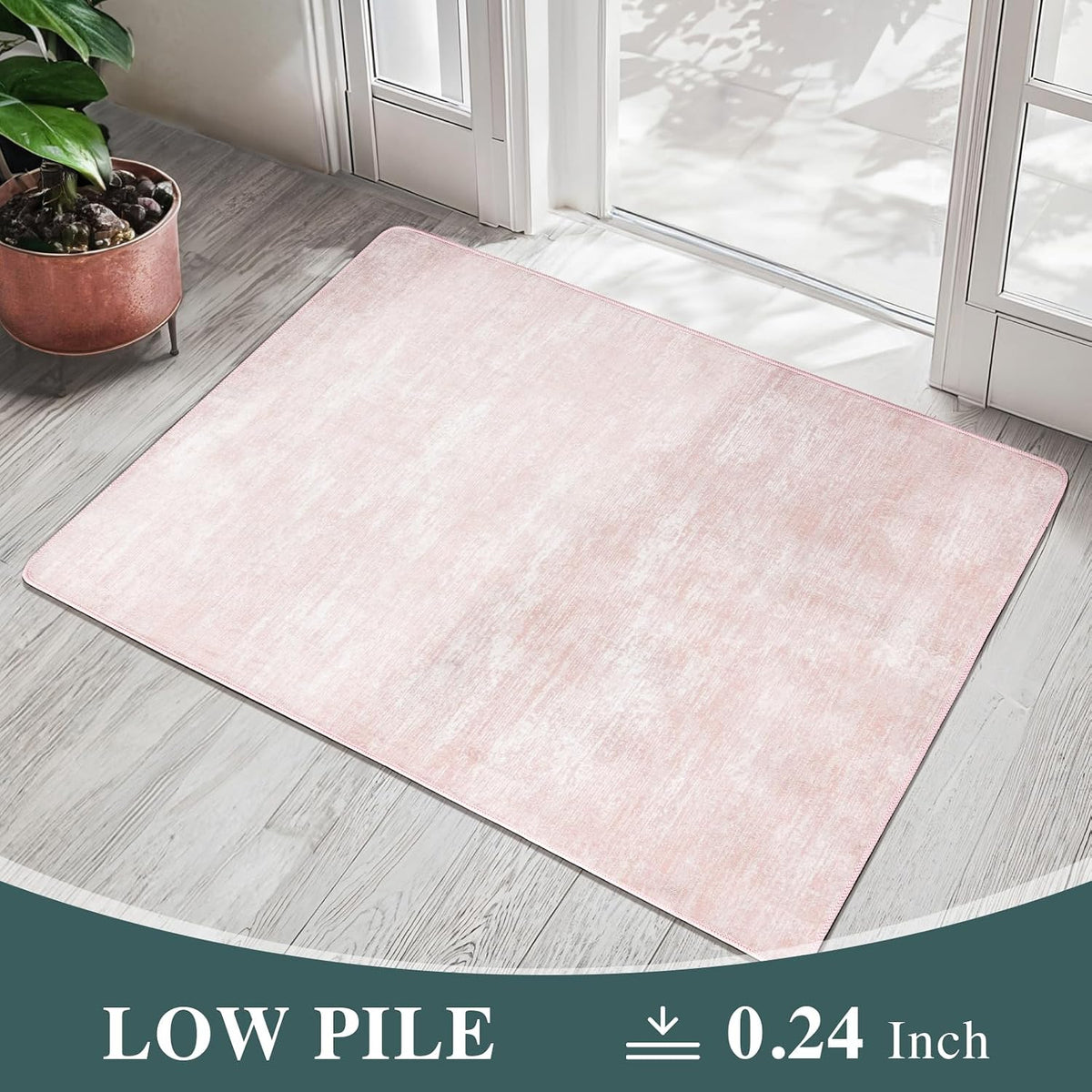 8x10 Washable Area Rug, Pink Solid Area Rugs for Living Room & Bedroom