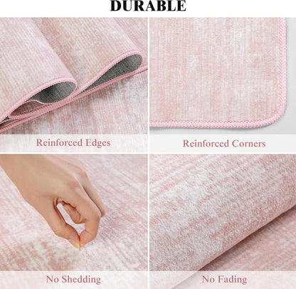 8x10 Washable Area Rug, Pink Solid Area Rugs for Living Room & Bedroom