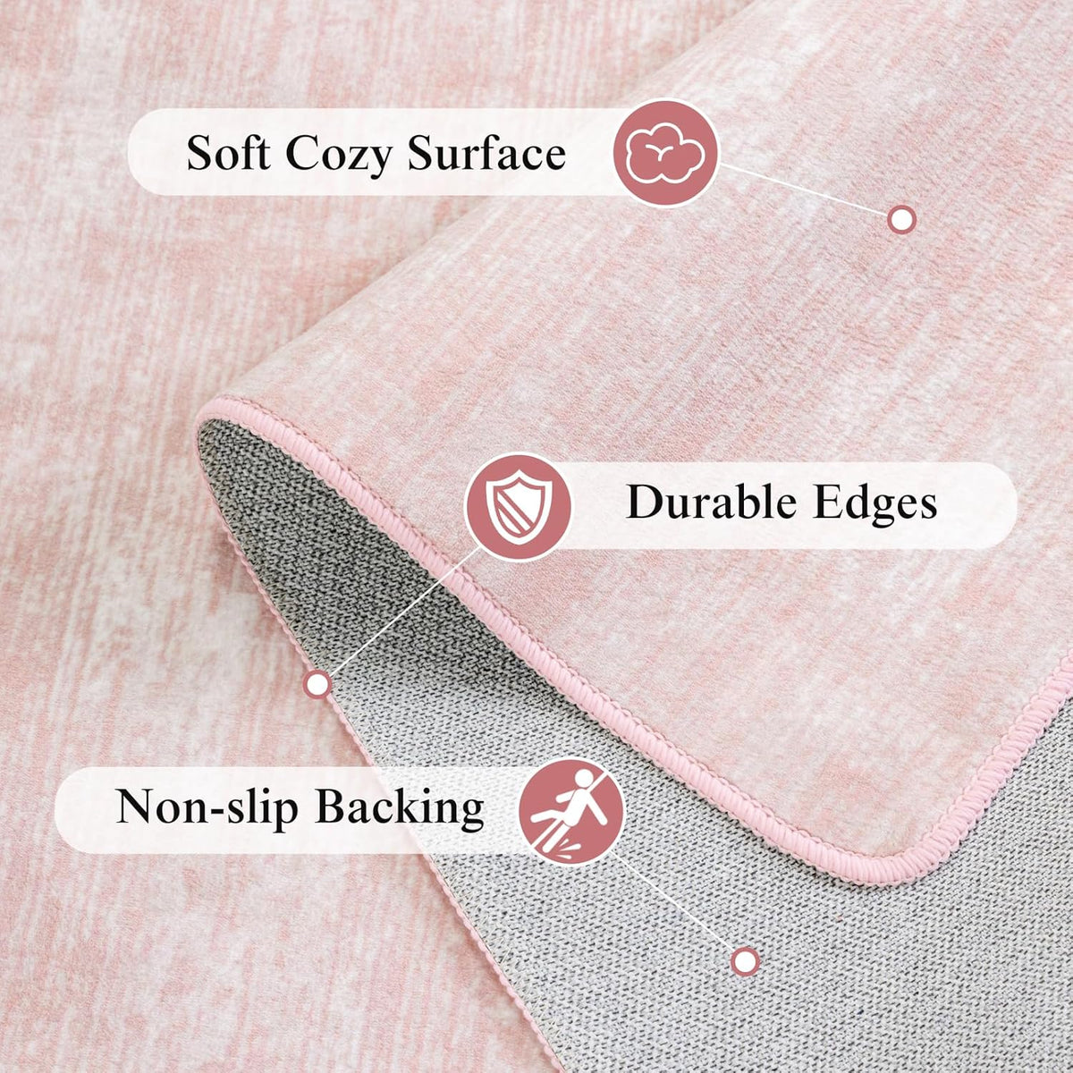 8x10 Washable Area Rug, Pink Solid Area Rugs for Living Room & Bedroom