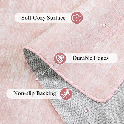 8x10 Washable Area Rug, Pink Solid Area Rugs for Living Room & Bedroom