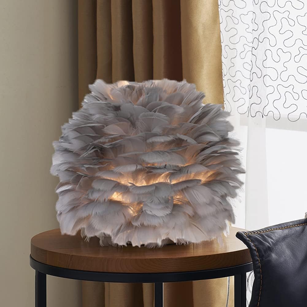 Pink Feather Table Lamp - Romantic Swan Design, Aesthetic Bedroom Decor, Stylish Desk Lamp for Girls, Perfect Valentine's Gift, Chic Living Room Accent Gray