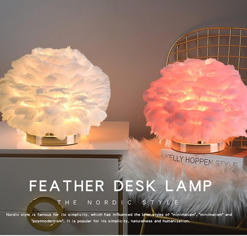 Pink Feather Table Lamp - Romantic Swan Design, Aesthetic Bedroom Decor, Stylish Desk Lamp for Girls, Perfect Valentine's Gift, Chic Living Room Accent Gray
