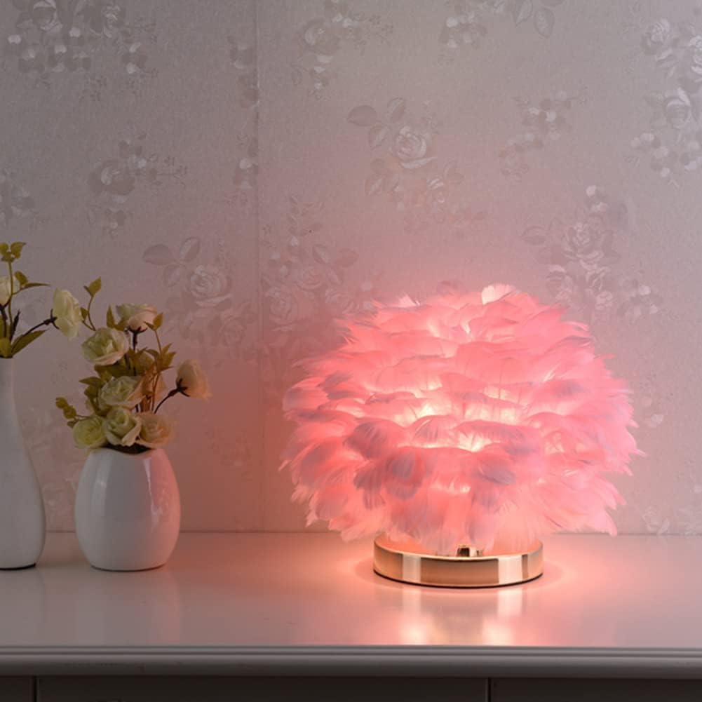 Pink Feather Table Lamp - Romantic Swan Design, Aesthetic Bedroom Decor, Stylish Desk Lamp for Girls, Perfect Valentine's Gift, Chic Living Room Accent Gray