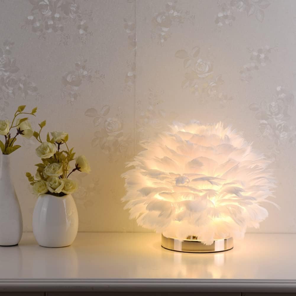 Pink Feather Table Lamp - Romantic Swan Design, Aesthetic Bedroom Decor, Stylish Desk Lamp for Girls, Perfect Valentine's Gift, Chic Living Room Accent Gray