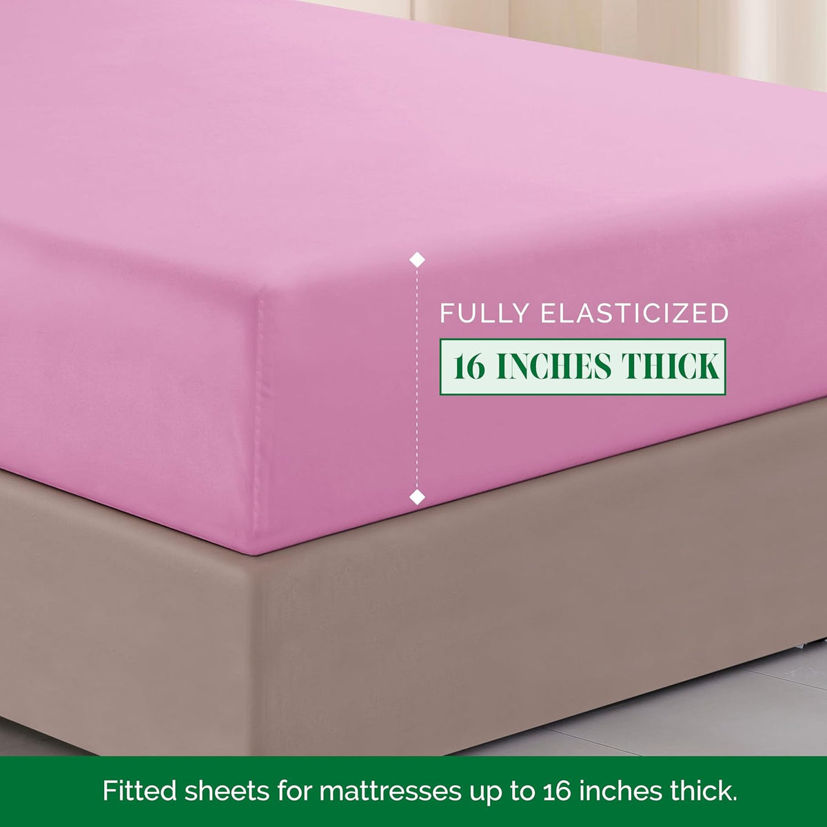 Luxurious 1500 Premium Hotel Quality Microfiber Three Line Embroidered Softest 4-Piece Bed Sheet Set, Wrinkle and Fade Resistant, Queen, Light Pink
