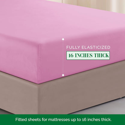 Luxurious 1500 Premium Hotel Quality Microfiber Three Line Embroidered Softest 4-Piece Bed Sheet Set, Wrinkle and Fade Resistant, Queen, Light Pink