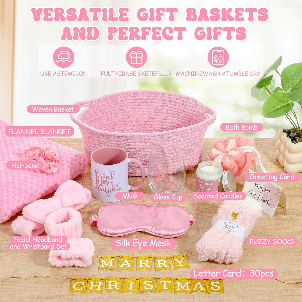 Gift Basket Set for Women Birthday Relaxing Spa Care,Pink