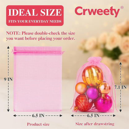 50Pcs Large Pink Organza Bags 6x9, Small Mesh Gift Bags Drawstring