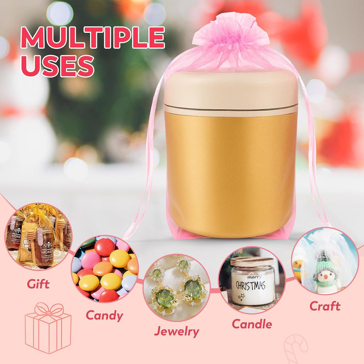 50Pcs Large Pink Organza Bags 6x9, Small Mesh Gift Bags Drawstring