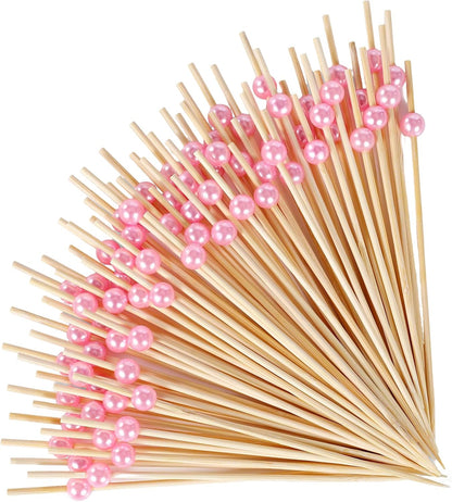 [300 Pcs] Cocktail Picks Toothpicks for Appetizers - 4.7 inch Pink Pearl Cocktail Toothpicks for Drinks Charcuterie Accessories Burgers Sandwich Wedding Bridal Shower Party Decoration