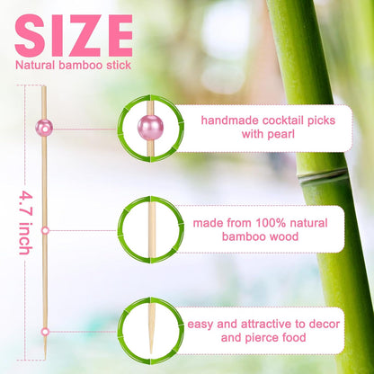 [300 Pcs] Cocktail Picks Toothpicks for Appetizers - 4.7 inch Pink Pearl Cocktail Toothpicks for Drinks Charcuterie Accessories Burgers Sandwich Wedding Bridal Shower Party Decoration