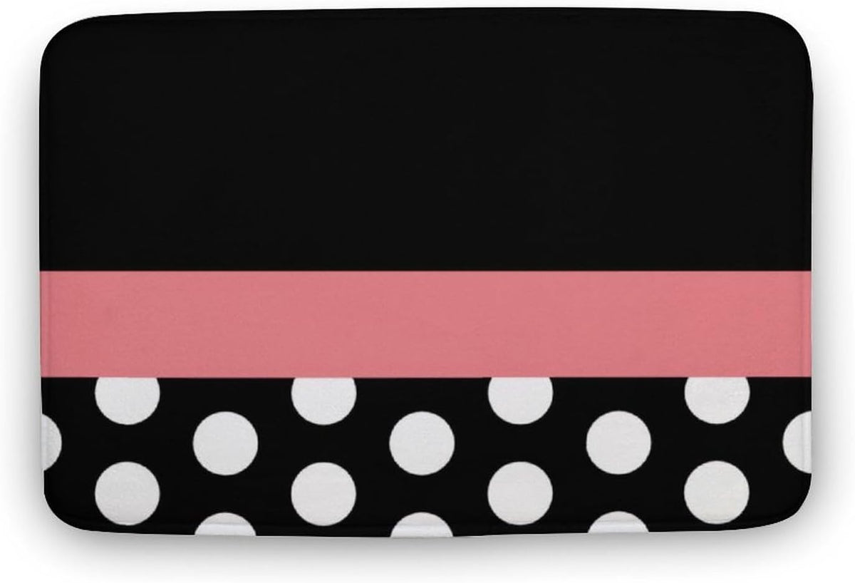 Pink Stripe Black White Polka Dot Bathroom Rug, Non Slip & Soft Absorbent Bath Mat Carpets for Bathroom 16" x 24"