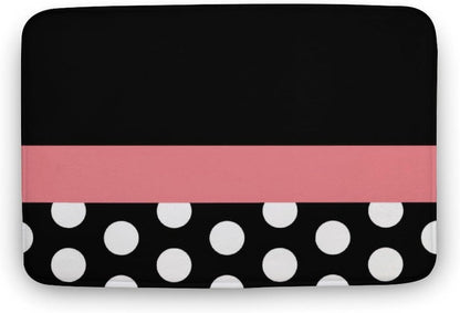 Pink Stripe Black White Polka Dot Bathroom Rug, Non Slip & Soft Absorbent Bath Mat Carpets for Bathroom 16" x 24"