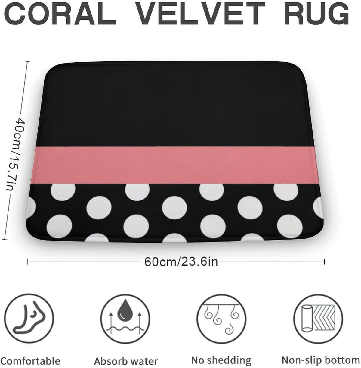 Pink Stripe Black White Polka Dot Bathroom Rug, Non Slip & Soft Absorbent Bath Mat Carpets for Bathroom 16" x 24"