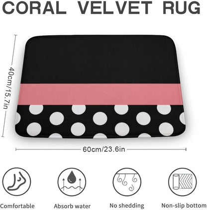 Pink Stripe Black White Polka Dot Bathroom Rug, Non Slip & Soft Absorbent Bath Mat Carpets for Bathroom 16" x 24"