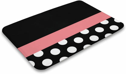 Pink Stripe Black White Polka Dot Bathroom Rug, Non Slip & Soft Absorbent Bath Mat Carpets for Bathroom 16" x 24"