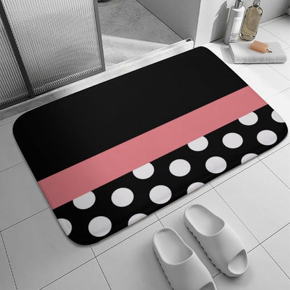 Pink Stripe Black White Polka Dot Bathroom Rug, Non Slip & Soft Absorbent Bath Mat Carpets for Bathroom 16" x 24"