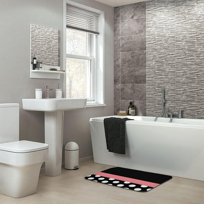 Pink Stripe Black White Polka Dot Bathroom Rug, Non Slip & Soft Absorbent Bath Mat Carpets for Bathroom 16" x 24"