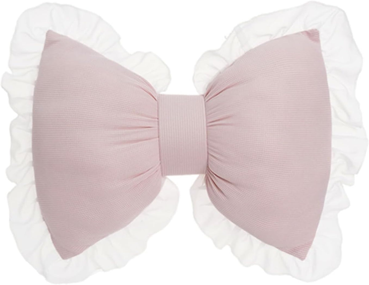 Bow Pillow for Couch, Pink Bow Pillow Throw Pillow Ruffle Lace Bow Pillows Decorative, Cute Bow Shaped Pillows for Sofa Couch Bed Living Room Bedroom Pink