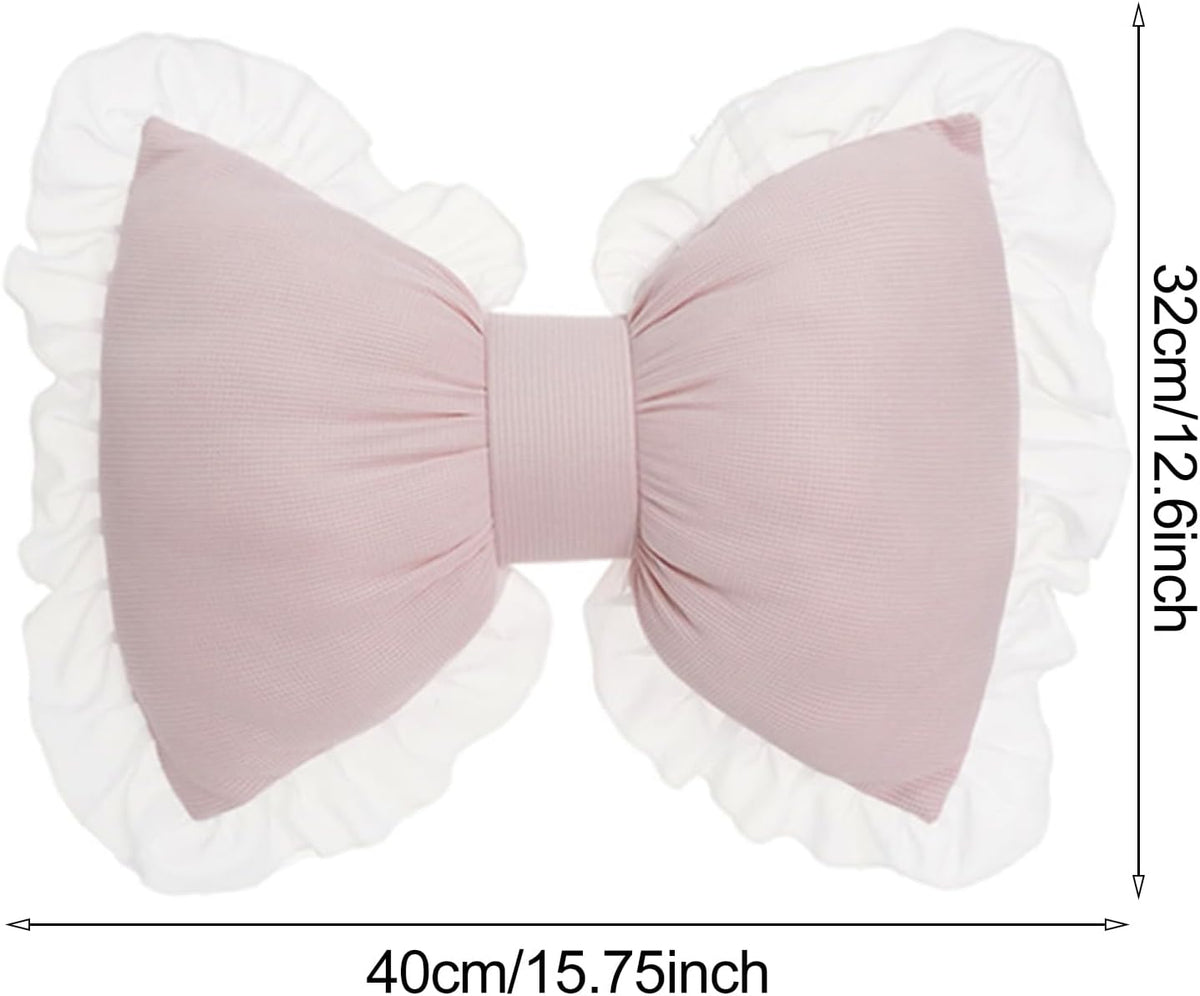 Bow Pillow for Couch, Pink Bow Pillow Throw Pillow Ruffle Lace Bow Pillows Decorative, Cute Bow Shaped Pillows for Sofa Couch Bed Living Room Bedroom Pink