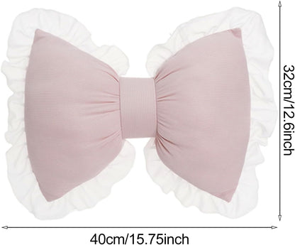 Bow Pillow for Couch, Pink Bow Pillow Throw Pillow Ruffle Lace Bow Pillows Decorative, Cute Bow Shaped Pillows for Sofa Couch Bed Living Room Bedroom Pink