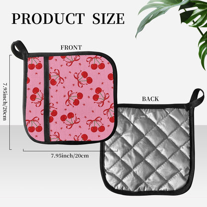 Pot Holders for Kitchen, Heat Resistance Hot Pads, Cute Potholder with Pocket for Kitchen Cooking Baking 2 Packs, Pink Cherry