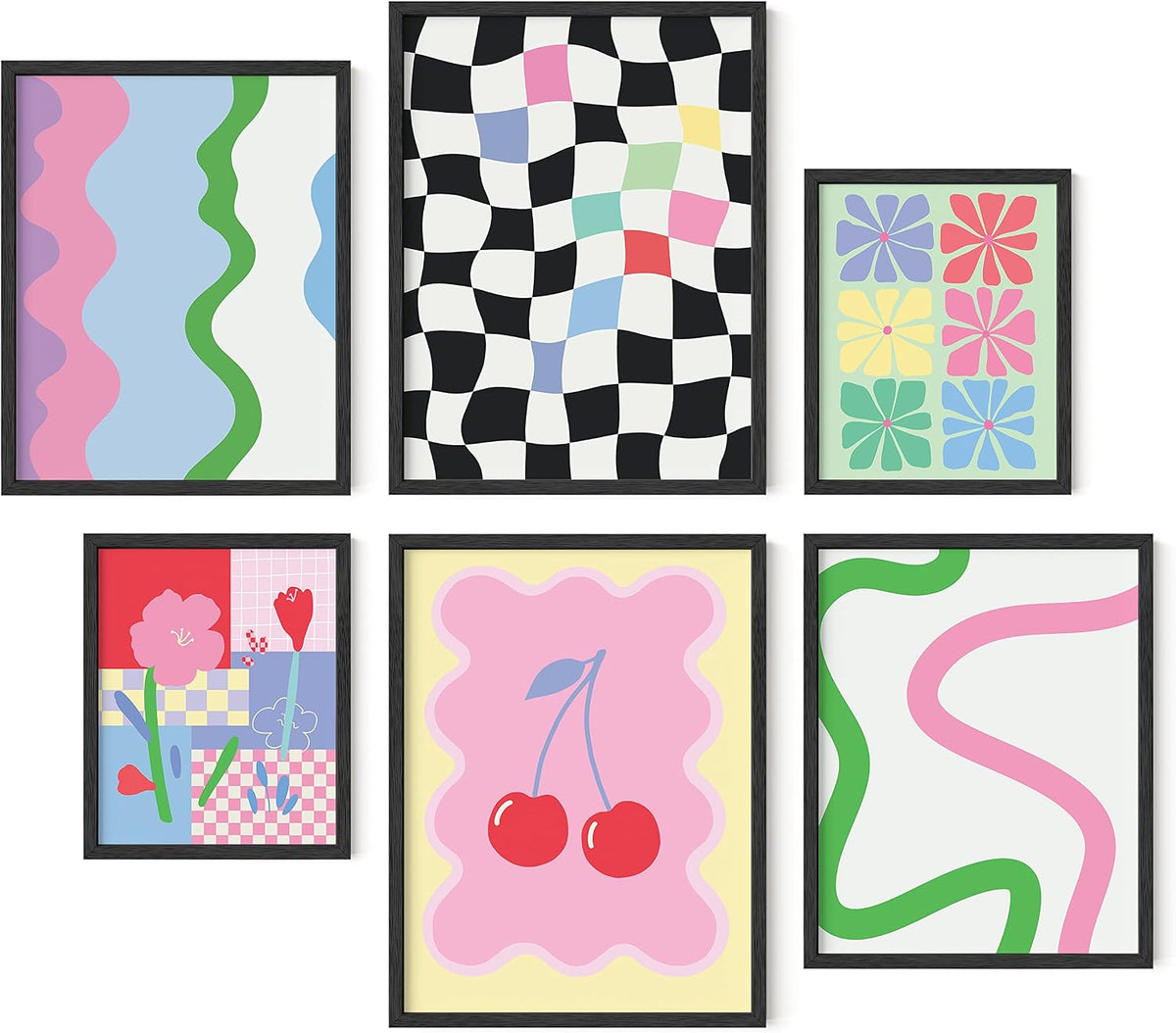 HAUS AND HUES Danish Pastel Posters - Set of 6 Pink Poster, Colorful Pictures for Wall, Cute Room Aesthetic, Trendy Dorm Wall Art for College Girls (Unframed)