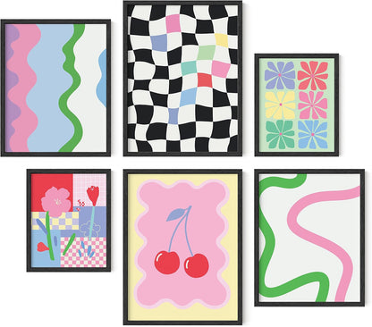 HAUS AND HUES Danish Pastel Posters - Set of 6 Pink Poster, Colorful Pictures for Wall, Cute Room Aesthetic, Trendy Dorm Wall Art for College Girls (Unframed)
