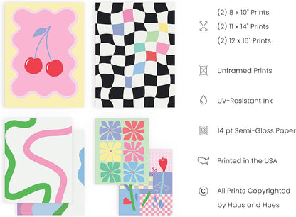 HAUS AND HUES Danish Pastel Posters - Set of 6 Pink Poster, Colorful Pictures for Wall, Cute Room Aesthetic, Trendy Dorm Wall Art for College Girls (Unframed)