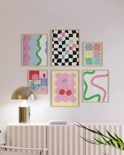 HAUS AND HUES Danish Pastel Posters - Set of 6 Pink Poster, Colorful Pictures for Wall, Cute Room Aesthetic, Trendy Dorm Wall Art for College Girls (Unframed)