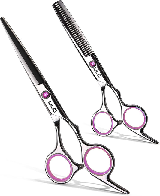 Hair Cutting Scissors Thinning Shears Kit Professional Hairdressing Texturizing Salon Razor Edge Scissor Japanese Stainless Steel 6.5 inch Pink