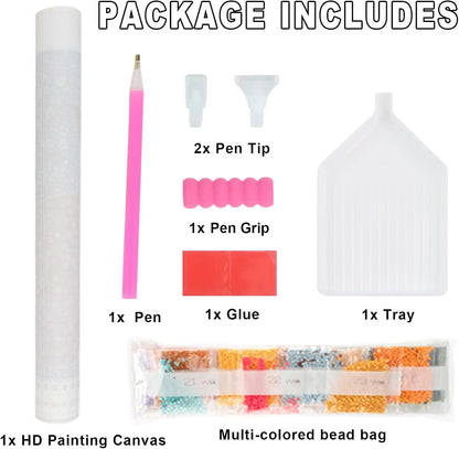 Diamond Painting Kits for Adults, Pink Scenery Full Drill Diamond Art Kits for Beginners,Round 5D DIY Diamond Dots Paintings, Diamonds Pictures Gem Art and Crafts Home Decor Gift
