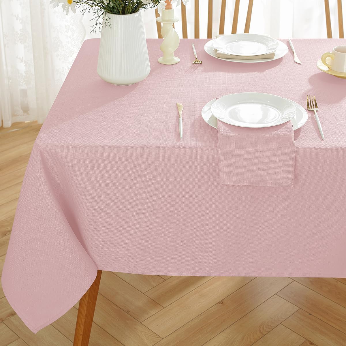 Pink Textured Tablecloth Rectangle 52 x 70 Inch