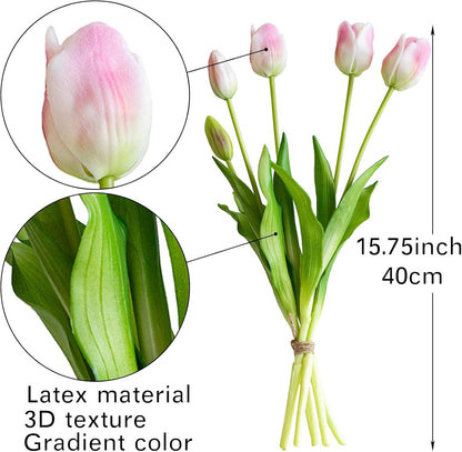Artificial Tulips Flowers,Soft Touch Latex Bouquet, Fake Tulips,Spring Wedding Home Room Table Centerpiece Decor