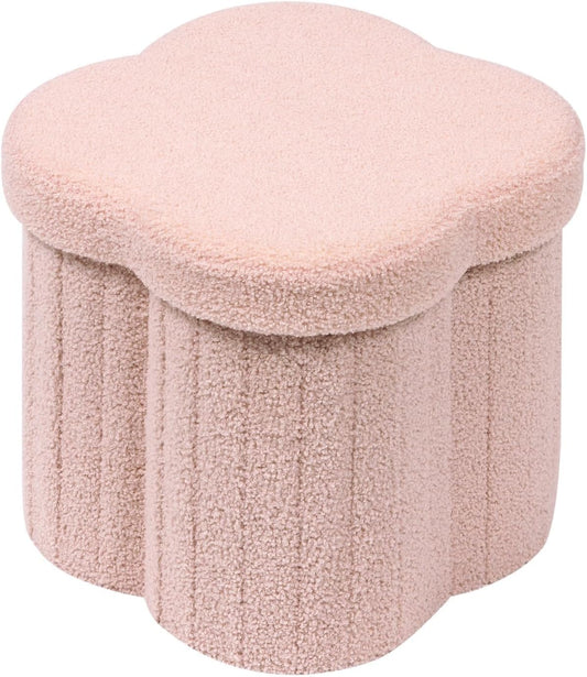 Storage Ottoman Cube, Flowers Shaped Ottomans with Storage Foot Stool Footrest for Lving Room, Boucle Ottoman Seat for Dorm Room,Faux Teddy Fur, Pink 12.6"x12.6"x12.6"