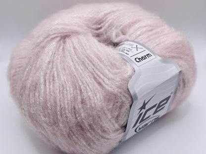Powder Pink, Silver Charm - DK Weight Metallic Sparkle, Mohair Wool Acrylic Nylon Blend Yarn with Sparkle 50 Grams (1.75 Ounces) 200 Meters (218 Yards)