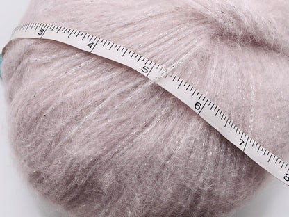 Powder Pink, Silver Charm - DK Weight Metallic Sparkle, Mohair Wool Acrylic Nylon Blend Yarn with Sparkle 50 Grams (1.75 Ounces) 200 Meters (218 Yards)