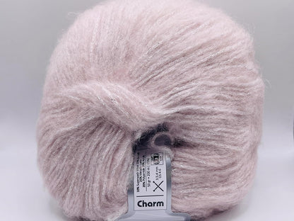 Powder Pink, Silver Charm - DK Weight Metallic Sparkle, Mohair Wool Acrylic Nylon Blend Yarn with Sparkle 50 Grams (1.75 Ounces) 200 Meters (218 Yards)