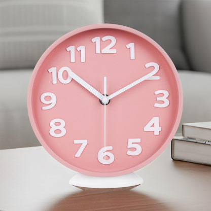 8 Inch Vibrant Pink Modern Wall Clock – Silent Non-Ticking, Bold 3D Numbers, Precise Quartz Movement | Decorative Desk & Wall Clock with Stand for Home, Kitchen, Bedroom, or Office