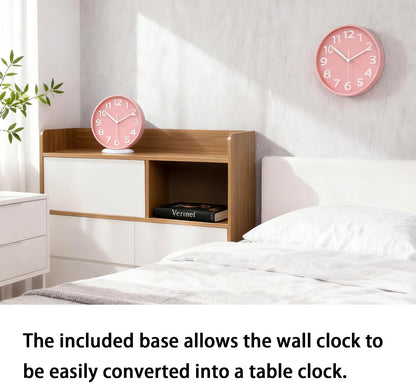 8 Inch Vibrant Pink Modern Wall Clock – Silent Non-Ticking, Bold 3D Numbers, Precise Quartz Movement | Decorative Desk & Wall Clock with Stand for Home, Kitchen, Bedroom, or Office