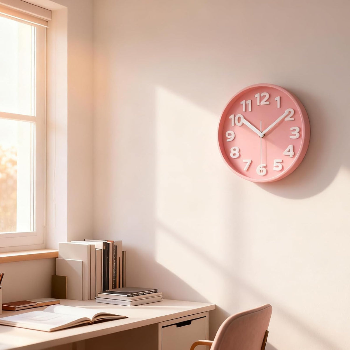 8 Inch Vibrant Pink Modern Wall Clock – Silent Non-Ticking, Bold 3D Numbers, Precise Quartz Movement | Decorative Desk & Wall Clock with Stand for Home, Kitchen, Bedroom, or Office