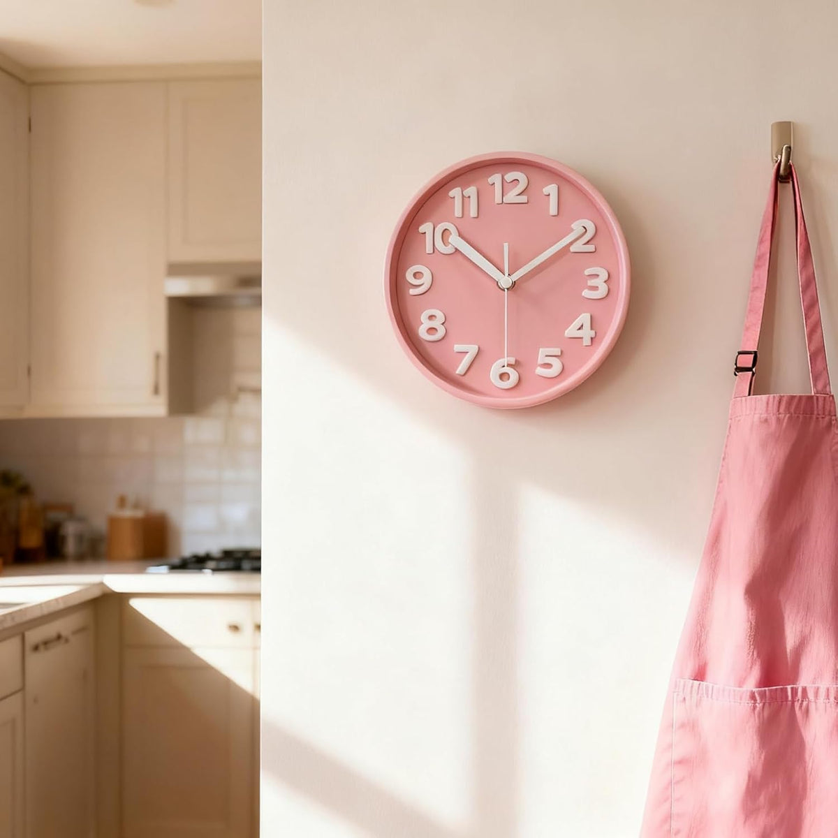 8 Inch Vibrant Pink Modern Wall Clock – Silent Non-Ticking, Bold 3D Numbers, Precise Quartz Movement | Decorative Desk & Wall Clock with Stand for Home, Kitchen, Bedroom, or Office